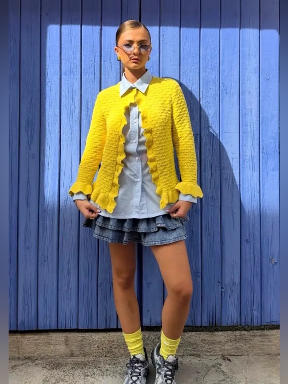 New ZARA Yellow Ruffled Knit Cardigan